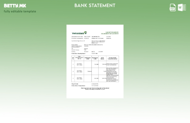 модерен стил Виетнам Vietcombank извод на сметката шаблон верзија збор